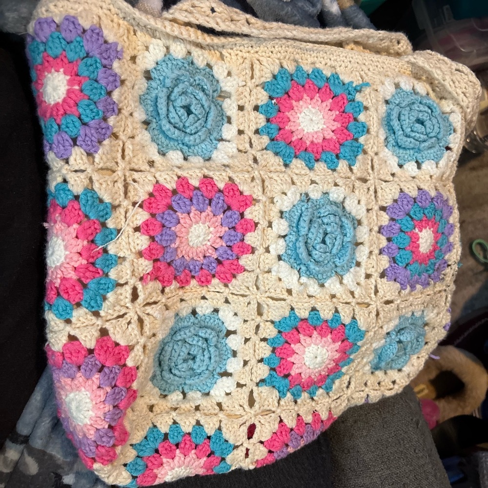 Handmade Crochet Tote Bag - Multicolor
